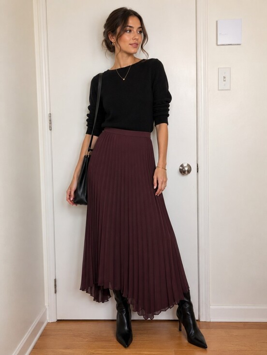 RW&CO. Dresses & Skirts - RW&CO BURGUNDY PLEATED MIDI SKIRT SIZE 4